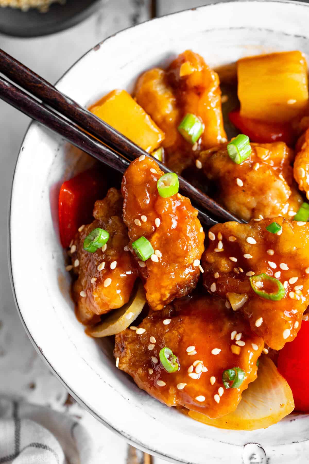 sweet and sour chicken in bowl