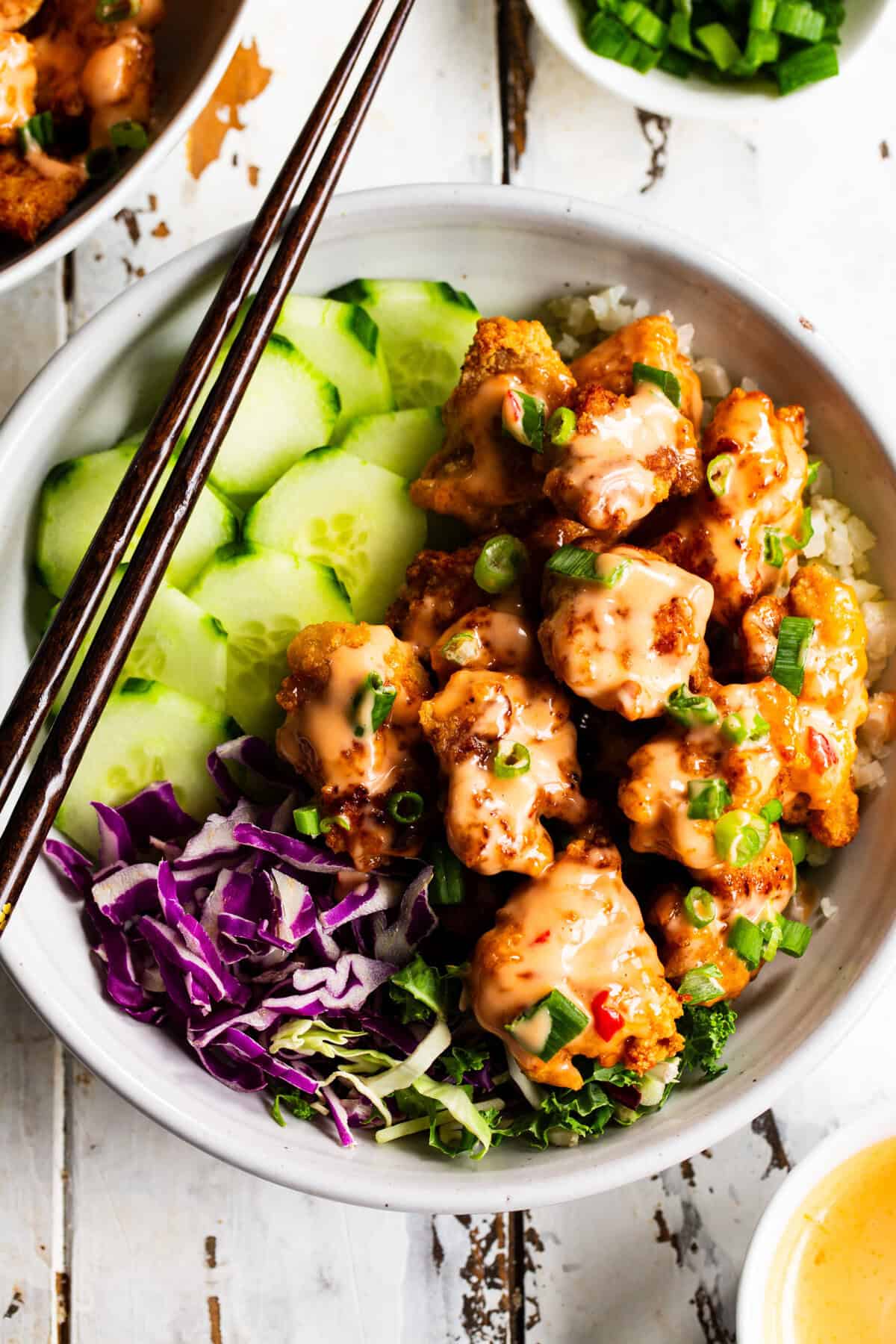 high protein bang bang chicken bowl