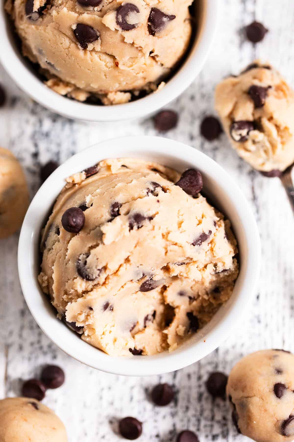 Homemade paleo cookie dough ice cream in a freezer container