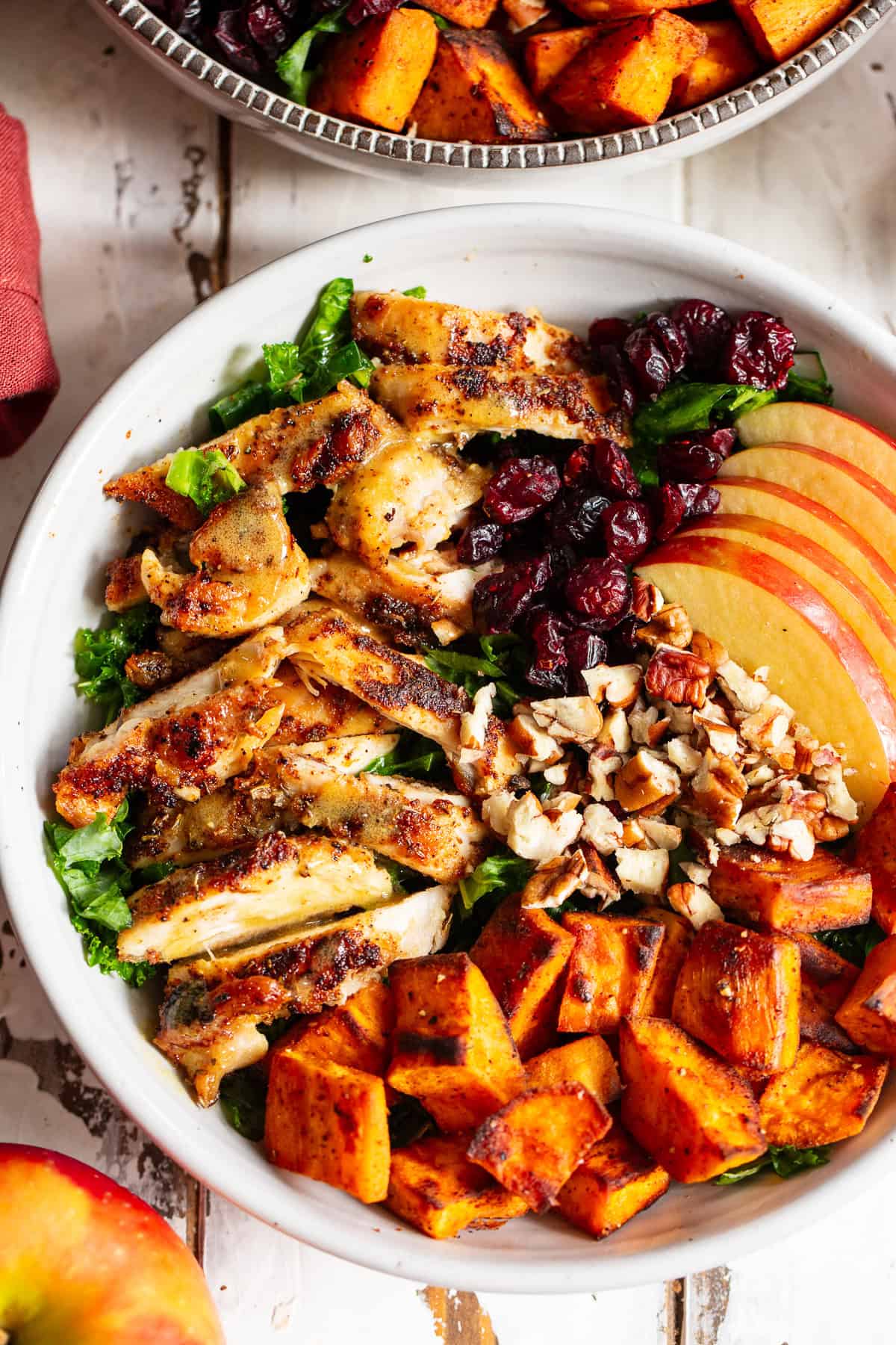 Harvest chicken bowl with maple Dijon chicken and roasted sweet potatoes